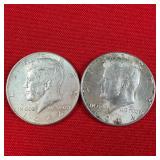 2 - 90% Silver 1964 Kennedy Half Dollars