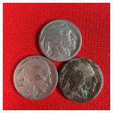 3 Illegible Date Buffalo Nickels