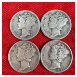 4 - 1943 90% Silver Mercury Dimes