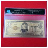 24KT Gold Foil $50 Bank Note