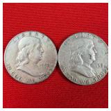 2 - 1952 90% Silver Franklin Half Dollars