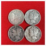 4 - 90% Silver 1942 Mercury Dimes