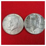 2 - 90% Silver 1964 Kennedy Half Dollars