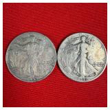 2 - 1942 Walking Liberty 90% Silver Half Dollar