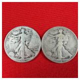 2 - 1941 Walking Liberty 90% Silver Half Dollars