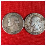 2 - 1940 90% Silver Washington Quarters