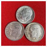3 - 1964 90% Silver Roosevelt Dimes