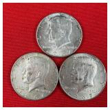 3 - 1967 40% Silver Kennedy Half Dollars