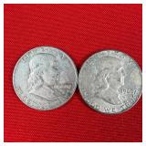 2 - 1960 90% Silver Franklin Half Dollars