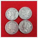 4 - 1945 90% Silver Mercury Dimes