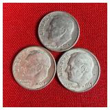 3 - 1963 90% Silver Roosevelt Dimes