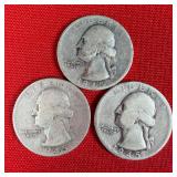 3 - 1945 90% Silver Washington Quarters