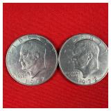 2 - 1972 Eisenhower 'Ike' $1 Dollar Coins