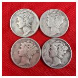 4 - 90% Silver 1945 Mercury Dimes