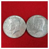 2 - 90% Silver 1964 Kennedy Half Dollars