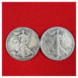 2 - 1943 Walking Liberty 90% Silver Half Dollars