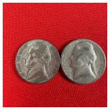 2 - 1945-P Wartime 35% Silver Jefferson Nickels