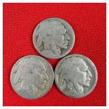 3 - Illegible Date Buffalo Nickels