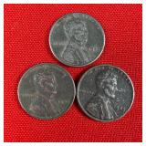 3 - 1943 WW2 Wartime Steel Lincoln Wheat Pennies