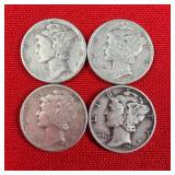 4 - 1944 90% Silver Mercury Dimes