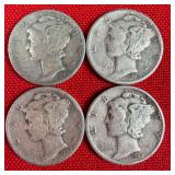 4 - 1944 90% Silver Mercury Dimes