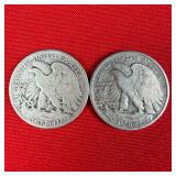2 - 1941 Walking Liberty 90% Silver Half Dollars