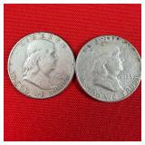 2 - 90% Silver 1948 Franklin Half Dollars