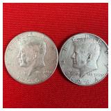 2 - 1964 90% Silver Kennedy Half Dollars