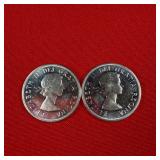 2 - 1964 Canadian 80% Silver Half Dollars