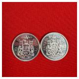 2 - 1965 Canadian 80% Silver Half Dollars