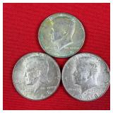 3 - 40% Silver 1968 Kennedy Half Dollars