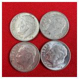 4 - 90% Silver 1964 Roosevelt Dimes