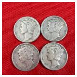4 - 1944 90% Silver Mercury Dimes