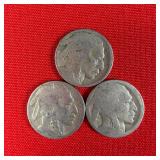 3 - Illegible Date Buffalo Nickels
