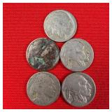 5 - Illegible Date Buffalo Nickels