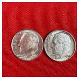 2 - 90% Silver Roosevelt Dimes; 1957 1964