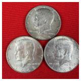 3 - 40% Silver 1968 Kennedy Half Dollars
