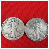 2 - 1940 Walking Liberty 90% Silver Half Dollars
