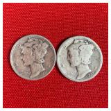 2 - 1937 90% Silver Mercury Dimes