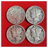 4 - 90% Silver 1943 Mercury Dimes