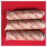 3 - 50 Cent Rolls of Unsorted Pennies