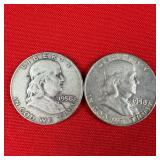 2 - 1958-D 90% Silver Franklin Half Dollars