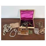 Vintage Jewelry Box W/ Costume Jewelry