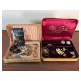 2 Vintage Jewelry Boxes W/ Costume Jewelry