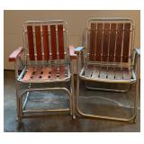 Lot of 2 Aluminum Wood Slat Folding Lawn Chairs