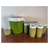 Lot of MCM Green & White Drink Ware & Ice Bucket