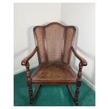 Antique Wingback Cane Bottom Rocking Chair