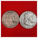 2 - 1958 90% Silver Franklin Half Dollars