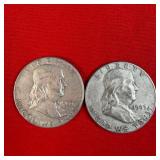 2 - 1963 90% Silver Franklin Half Dollars
