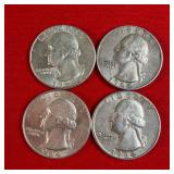 4 - 1964 90% Silver Silver Washington Quarters